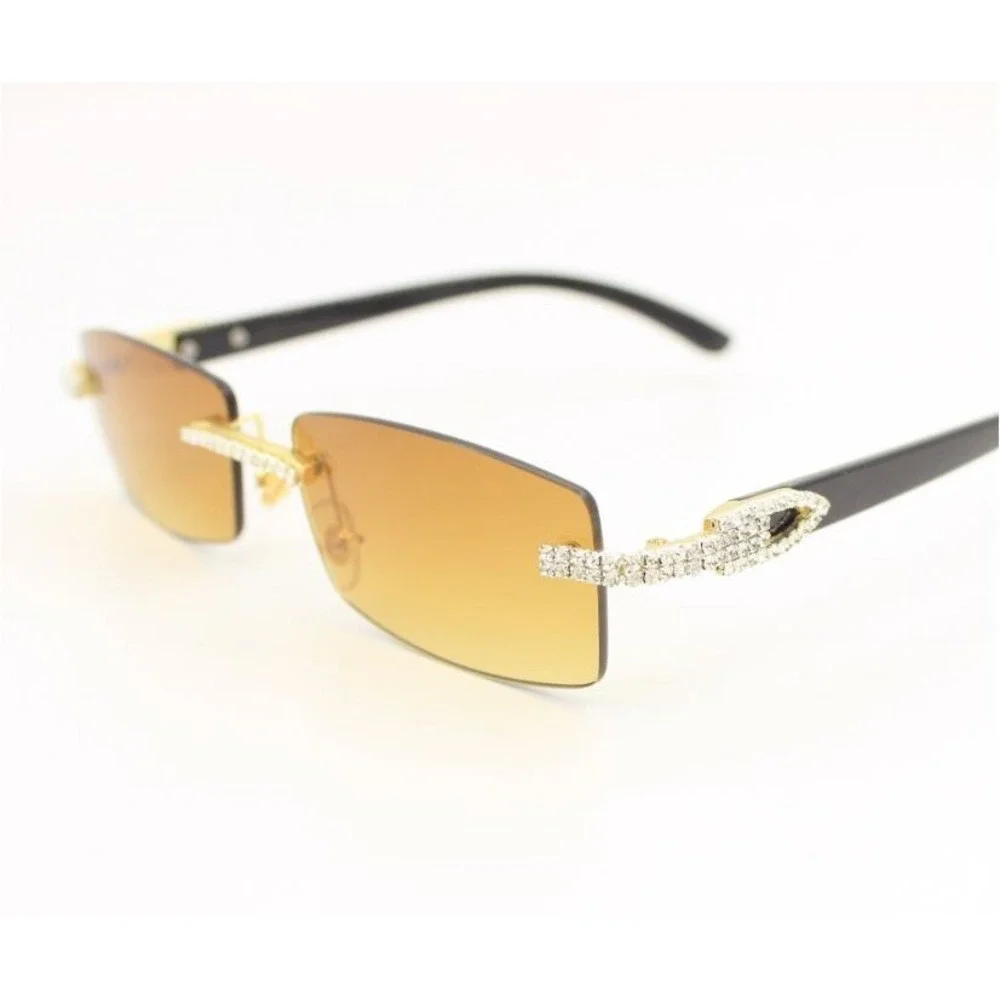 EXECUTIVE SLIM RIMLESS RHINESTONE LUXURY BROWN LENS SUNGLASSES‎ WOODY SQUARE NEW